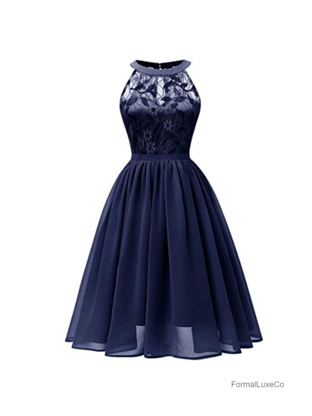 Vintage Halter Neck Floral Lace Hi-Lo Backless Bridesmaid Dress A-Line Retro